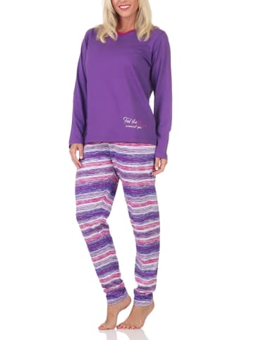 NORMANN Normann Damen langarm Schlafanzug Pyjama in wunderschöner Optik - 88770 in lila