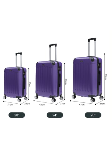 Cheffinger Reisekoffer Koffer 3 tlg Hartschale Trolley Set in Lila