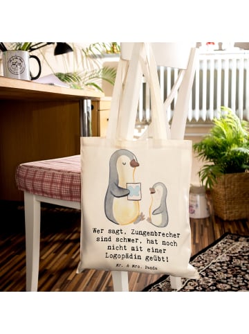 Mr. & Mrs. Panda Tragetasche Training mit Logopädin mit Spruch in Creme