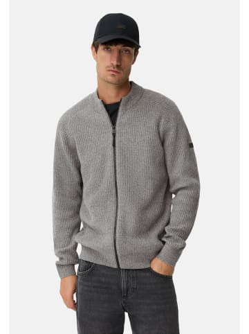 Camel Active Strickjacke aus reiner Wolle mit Stehkragen in Steingrau