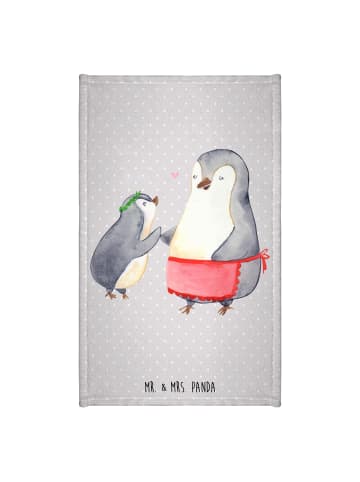 Mr. & Mrs. Panda Gästehandtücher Pinguin mit Kind ohne Spruch in Grau Pastell