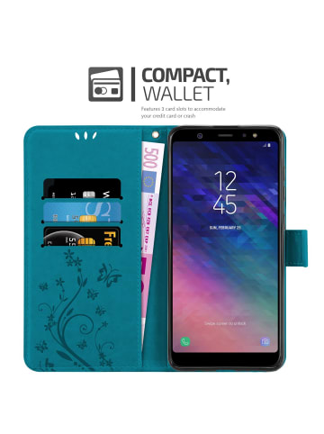 cadorabo Hülle für Samsung Galaxy A6 PLUS 2018 Blumen Design in FLORAL BLAU