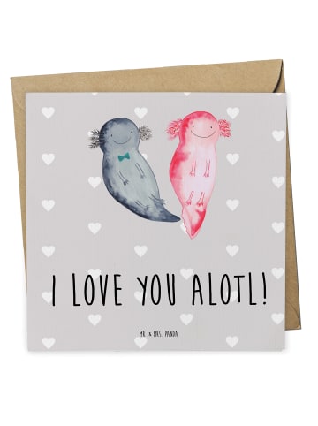 Mr. & Mrs. Panda Grußkarte Axolotl Liebe mit Spruch in Grau Pastell