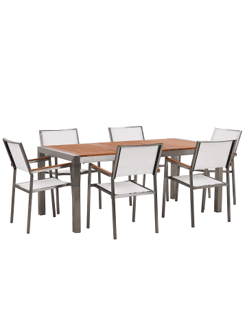 Beliani 7-tlg Gartentisch Set GROSSETO in Weiß/Braun/Silber