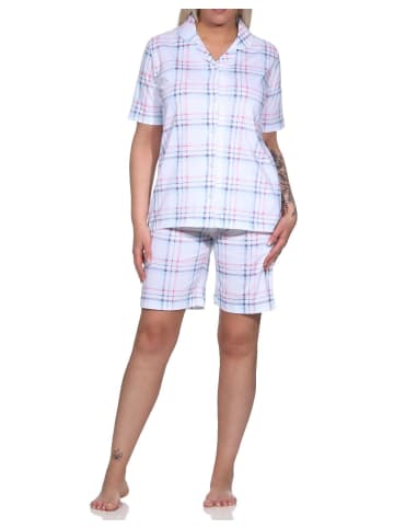 NORMANN kurzarm Pyjama Shorty Jersey zum durchknöpfen - 79042 in hellblau