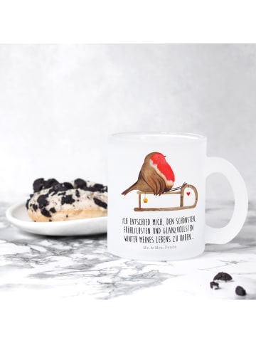 Mr. & Mrs. Panda Trinkglas Rotkehlchen Schlitten mit Spruch in Transparent