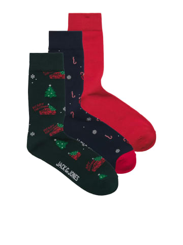 JACK & JONES Junior 3er Pack Weihnachtssocken wadenlang Jacxmas in navy blazer true red - scarab