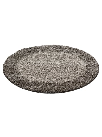 KADIMA DESIGN Teppich Hochflor Shaggy Waschbar Bordüre RHEIN Strapazierfähig in Taupe