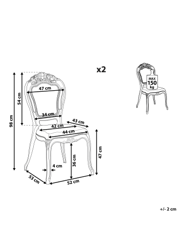 Beliani 2er-Set Bankettstuhl VERMONT in Transparent/Schwarz