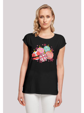 F4NT4STIC Extended Shoulder T-Shirt Pink Cute Weihnachten Tree Balls in schwarz