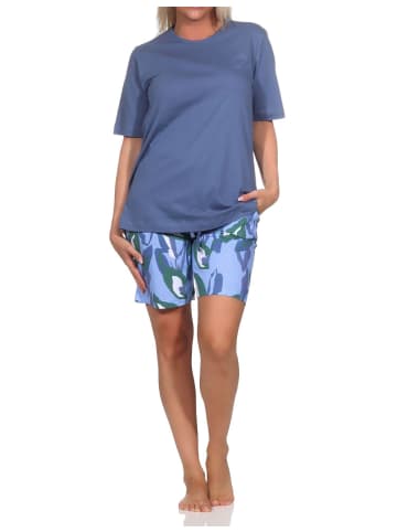 NORMANN Kurzarm Schlafanzug Shorty Pyjama - 85294 in marine
