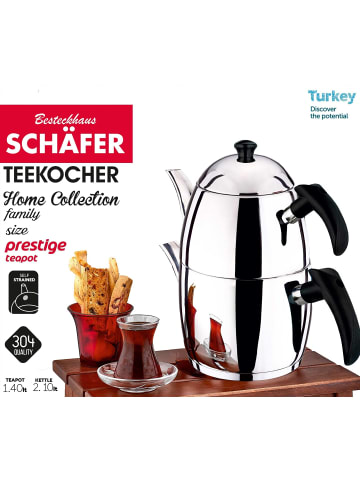 Schäfer Teekessel 1,4 und Wasserkessel 2,1 Liter 18/10 Edelstahl in Silber