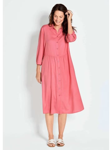 GOLDNER Hemdblusenkleid Luftiges Hemdkleid mit Knopfleiste, Midi in koralle