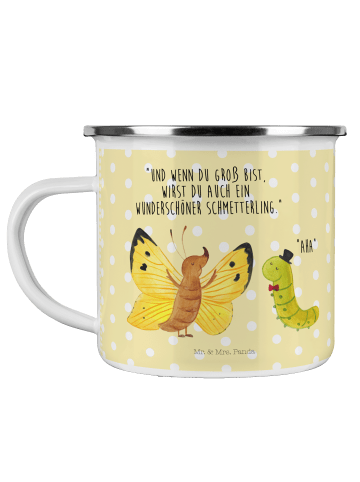 Mr. & Mrs. Panda Emaille Tasse Raupe Schmetterling mit Spruch in Gelb Pastell