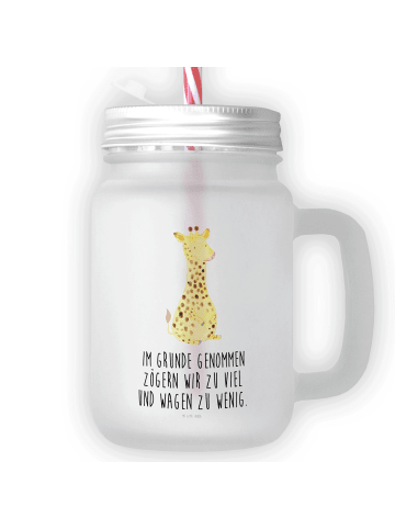 Mr. & Mrs. Panda Eiskaffee Glas Giraffe Zufrieden mit Spruch in Transparent
