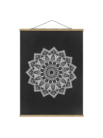 WALLART Stoffbild - Mandala Illustration Ornament weiß schwarz in Schwarz-Weiß