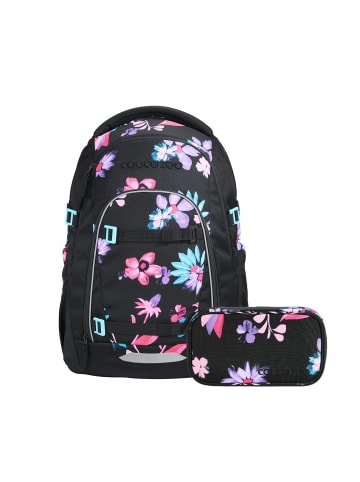 Coocazoo Schulrucksack-Set MATE "Floral Artnight" 2-tlg. in Schwarz