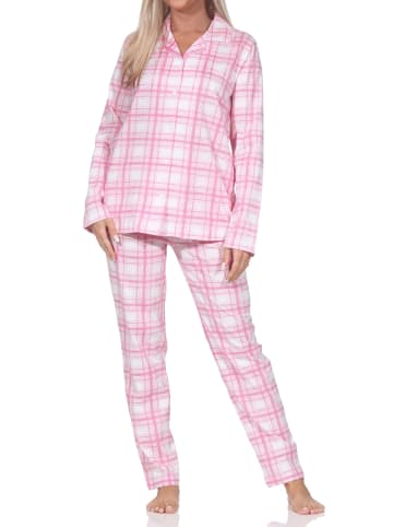 NORMANN Langarm Jersey Pajama Karo Optik Übergröße in rosa