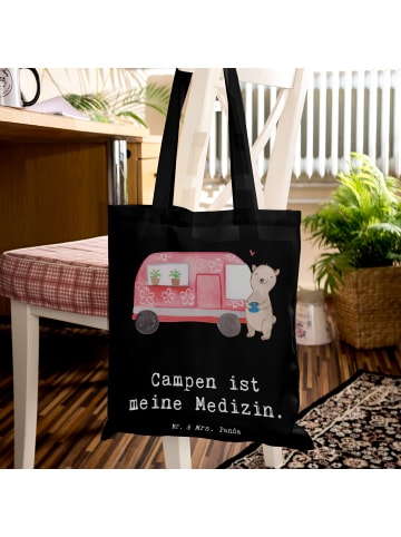 Mr. & Mrs. Panda Einkaufstasche Bär Camper mit Spruch in Schwarz