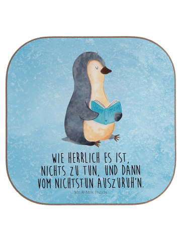 Mr. & Mrs. Panda Untersetzer Pinguin Buch mit Spruch in Eisblau