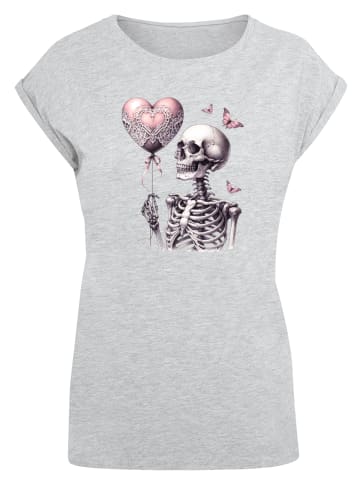 F4NT4STIC Extended Shoulder T-Shirt Skelett hält Herzballon in grau meliert