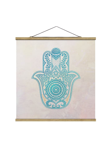 WALLART Stoffbild - Hamsahand Illustration Mandala gold in Blau