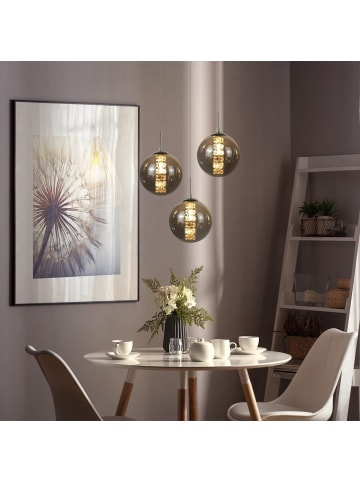ZMH Pendelleuchte 3-flammige G9 in rauchgrau Glas und Kristall L28cm x H175cm