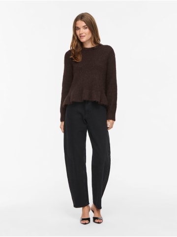 Vila L/S Flounce Knit Pullover in Coffee Bean
