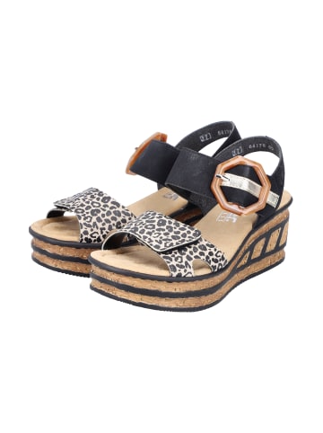 rieker Sandalen mit Keilabsatz und Klettverschluss Schwarz