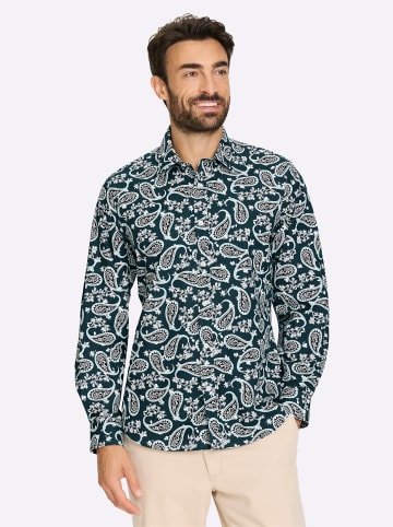 WITT WEIDEN Langarm-Hemd in dunkelblau-weiß-bedruckt