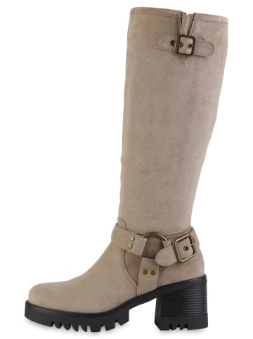 VAN HILL Bikerstiefel Elizabeth in Khaki Velours