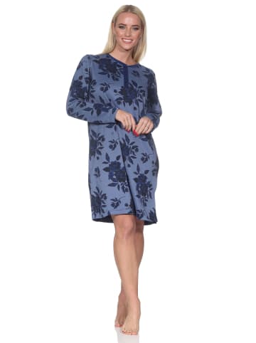NORMANN Frottee Nachthemd langarm Floral in marine