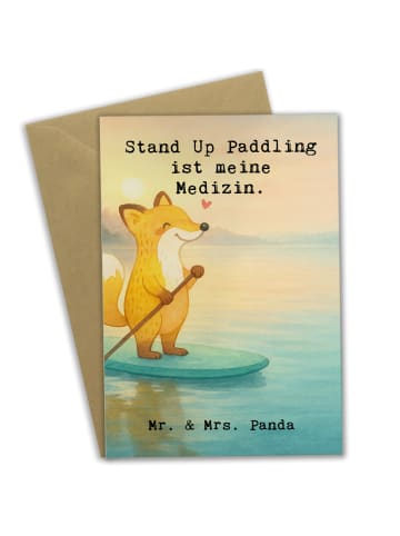 Mr. & Mrs. Panda Grußkarte Fuchs Stand Up Paddling Design mit Sp... in Weiß