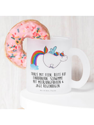 Mr. & Mrs. Panda Teetasse Glas Einhorn Fliegendes Pferd mit Spruch in Transparent