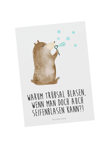 Mr. & Mrs. Panda Ansichtskarte Bär Seifenblasen mit Spruch in Weiß