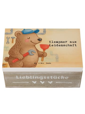 Mr. & Mrs. Panda Holzkiste Klempner Leidenschaft Design mit Spruch in Weiß