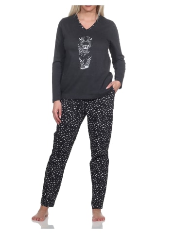 NORMANN Langarm Pyjama Schlafanzug Hose AnimalprintLook - 78561 in anthrazit