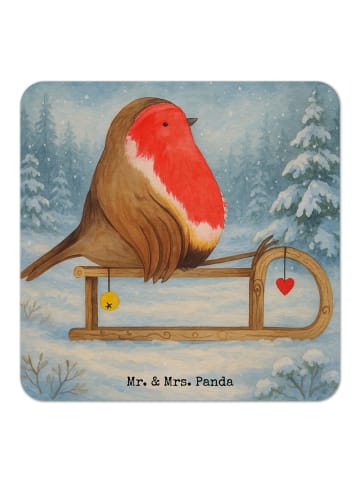 Mr. & Mrs. Panda Bierfilzl Rotkehlchen Schlitten Design ohne Spruch in Weiß