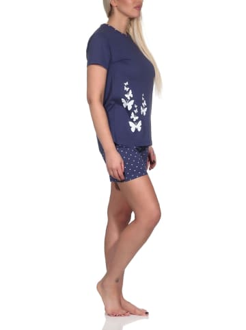 NORMANN Schlafanzug kurzarm Pyjama Shorty Tupfen Punkte Optik - 86445 in navy