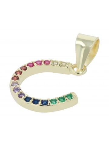 Adeliás Damen Anhänger Hufeisen aus 925 Silber mit Zirkonia in bunt