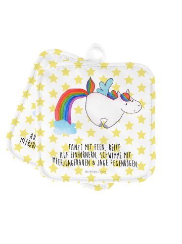 Mr. & Mrs. Panda Topflappen Einhorn Fliegendes Pferd mit Spruch in Weiß