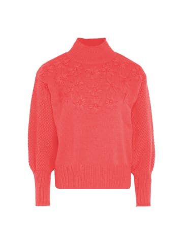 myMo Damen Pullover Mit Blumenstick in KORALLE
