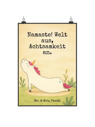 Mr. & Mrs. Panda Poster Einhorn Yoga Design mit Spruch in Weiß