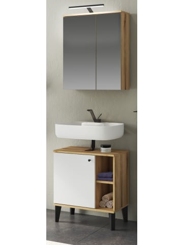 Furn.Design Badmöbel-Set 2-teilig weiß, Evoke Eiche, Badkombination 60 cm