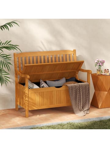 COSTWAY Gartenbank 2-Sitzer mit Stauraum in Braun