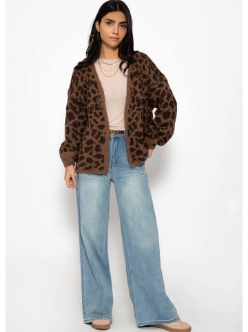 SASSYCLASSY Kurzer Cardigan mit Leo-Print in Braun
