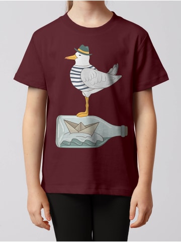 wat? Apparel T-Shirt Möwe mit Hut in Weinrot