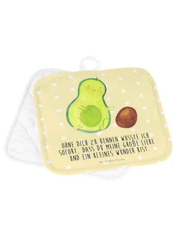 Mr. & Mrs. Panda 2er Set Topflappen  Avocado Kern rollt mit Spruch in Gelb Pastell