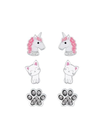 Alexander York Ohrringe, Ohrstecker-Set Katze, Pfote, Einhorn in 925 Sterling Silber, 3-tlg.