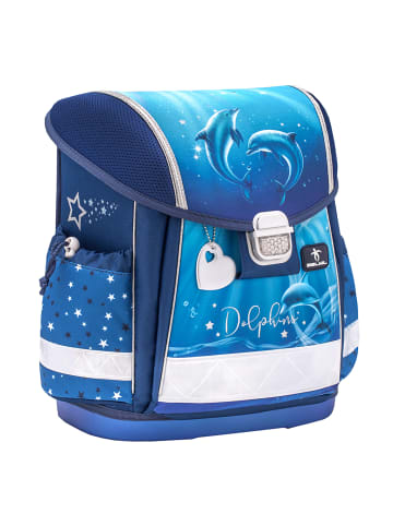 Belmil 4tlg-Set: Schulranzen Dolphins in blau – (H)36 x (B) 32 x (T) 19 cm